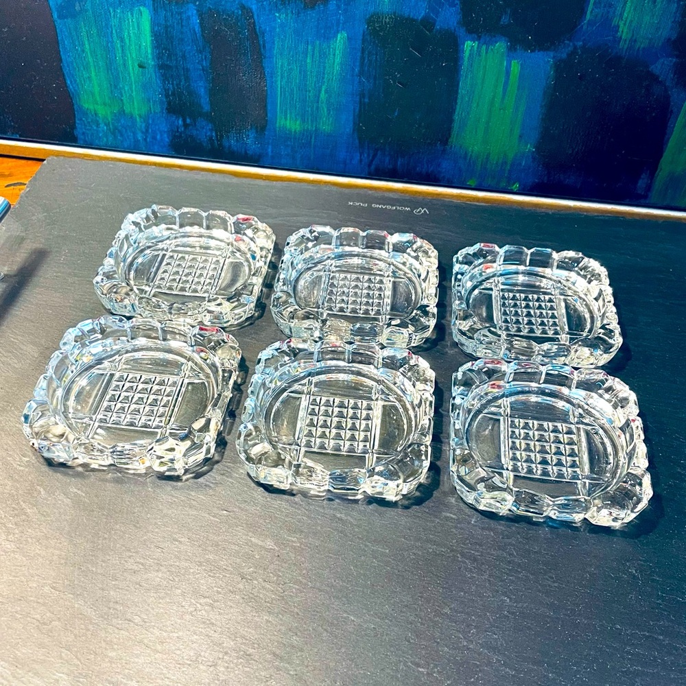 Hazel Atlas Glass Coasters Ashtrays Nesting Vintage Set of 6 Clear Klondike